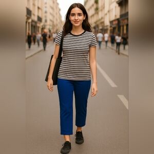 Size 6 Anne Klein Royal Blue Cropped Slip On Pants Casual Chic Minimalist Work